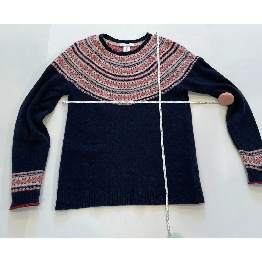 Tabitha Webb Lambswool Blend Navy Fair Isle Long Sleeve Sweater, Nordic, Size S